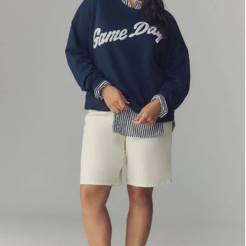 Anthropologie Maeve Game Day Crew-Neck Sweatshirt Top n Navy Blue XL NWT